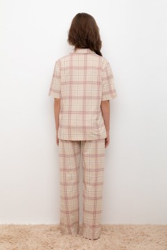 Пижама бежевая в клетку для девочек КБ 2829/бежевый,текстильная клетка пижама Cubby(фото4)
