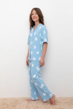 Пижама для девочек голубого цвета с цветочным принтом КБ 2829/голубая мечта,цветы пижама Cubby(фото2)