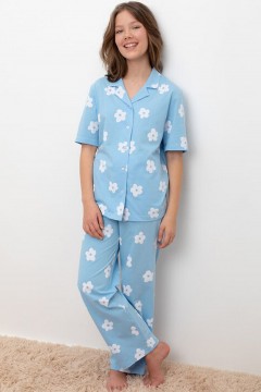 Пижама для девочек голубого цвета с цветочным принтом КБ 2829/голубая мечта,цветы пижама Cubby