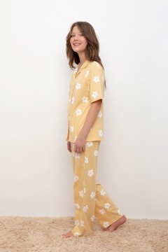 Пижама для девочек жёлтая с цветочным принтом КБ 2829/абрикосовый щербет,цветы пижама Cubby(фото3)