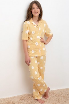 Пижама для девочек жёлтая с цветочным принтом КБ 2829/абрикосовый щербет,цветы пижама