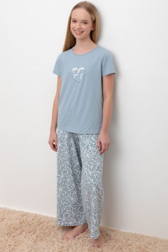 Пижама для девочек с футболкой КБ 2827/пыльно-синий,блики на воде пижама