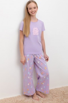 Пижама для девочек лиловая с футболкой КБ 2827/пастельно-лиловый,мишки пижама Cubby