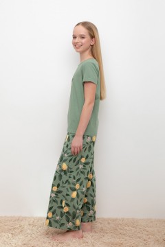 Пижама для девочек зелёная с футболкой КБ 2827/нефритовый,фруктовый сад пижама Cubby(фото3)