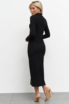 Платье длинное трикотажное чёрное с разрезом Jetty(фото4)