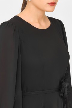 Платье чёрное из шифона с эффектом крэш Priz(фото3)