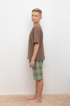 Пижама с шортами в клетку для мальчика КБ 2799/сосновая кора,текстильная клетка пижама Cubby(фото3)