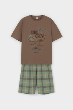 Пижама с шортами в клетку для мальчика КБ 2799/сосновая кора,текстильная клетка пижама Cubby(фото4)