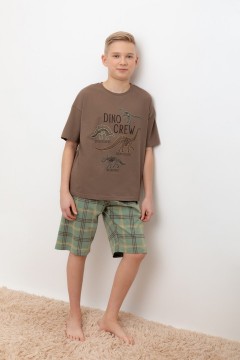 Пижама с шортами в клетку для мальчика КБ 2799/сосновая кора,текстильная клетка пижама Cubby(фото2)