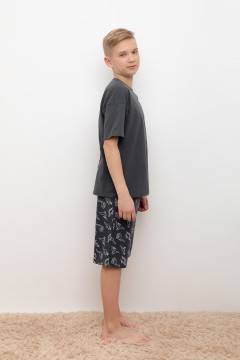 Пижама серая с шортами для мальчика КБ 2799/серый гранит,дино друзья пижама Cubby(фото3)
