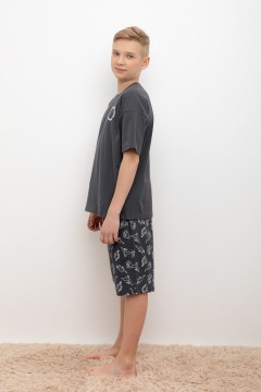 Пижама серая с шортами для мальчика КБ 2799/серый гранит,дино друзья пижама Cubby(фото4)
