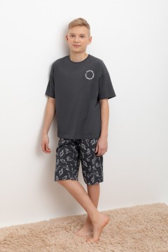 Пижама серая с шортами для мальчика КБ 2799/серый гранит,дино друзья пижама Cubby(фото2)