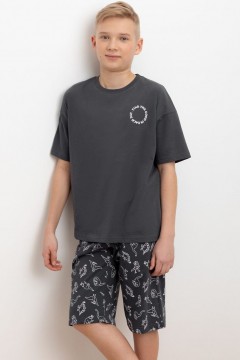 Пижама серая с шортами для мальчика КБ 2799/серый гранит,дино друзья пижама Cubby