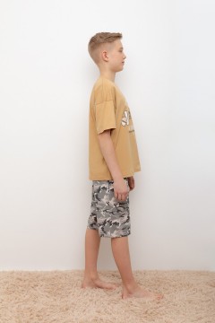 Пижама с шортами для мальчика КБ 2799/перу,милитари на бежевом пижама Cubby(фото3)
