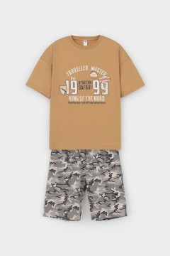 Пижама с шортами для мальчика КБ 2799/перу,милитари на бежевом пижама Cubby(фото4)