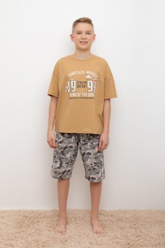 Пижама с шортами для мальчика КБ 2799/перу,милитари на бежевом пижама Cubby(фото2)