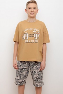 Пижама с шортами для мальчика КБ 2799/перу,милитари на бежевом пижама Cubby
