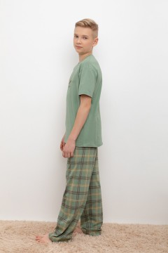 Пижама с брюками в клетку для мальчика КБ 2831/милитари,текстильная клетка пижама Cubby(фото2)