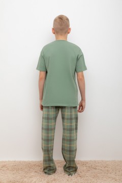 Пижама с брюками в клетку для мальчика КБ 2831/милитари,текстильная клетка пижама Cubby(фото3)