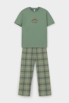 Пижама с брюками в клетку для мальчика КБ 2831/милитари,текстильная клетка пижама Cubby(фото4)
