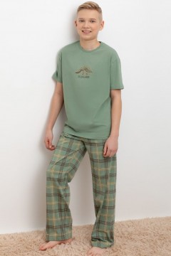 Пижама с брюками в клетку для мальчика КБ 2831/милитари,текстильная клетка пижама