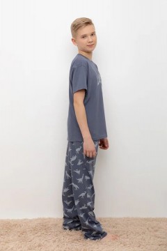 Пижама с брюками для мальчика КБ 2831/мокрый асфальт,динозавры пижама Cubby(фото2)