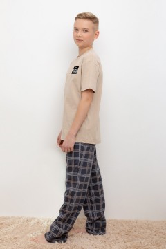 Пижама с брюками в клетку для мальчика КБ 2831/темно-бежевый,текстильная клетка пижама Cubby(фото2)