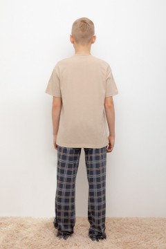 Пижама с брюками в клетку для мальчика КБ 2831/темно-бежевый,текстильная клетка пижама Cubby(фото3)