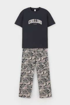 Пижама с брюками для мальчика КБ 2831/темно-серый,милитари на бежевом пижама Cubby(фото4)