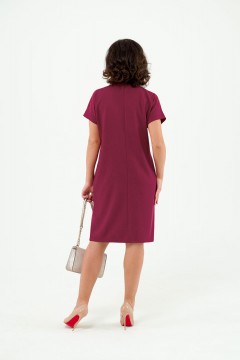 Платье короткое тёмно-брусничного цвета с разрезом Serenada(фото4)