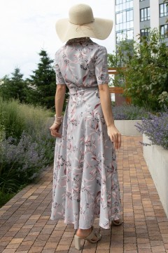 Платье-рубашка длинное серое с поясом Modellos(фото3)