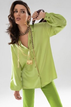 Блузка шёлковая с английским воротником в зелёном цвете Charutti