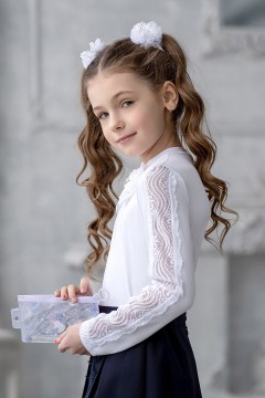 Блуза белого цвета для девочки ТБ-2014-1 Alolika(фото2)