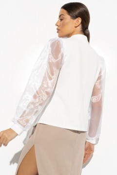 Блузка белая трикотажная с рукавами из органзы Charutti(фото4)