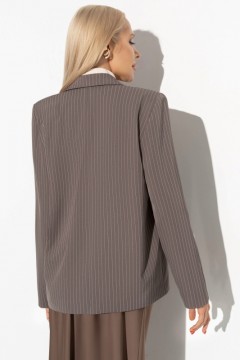 Жакет молочно-коричневого цвета в полоску с подплечниками Charutti(фото6)