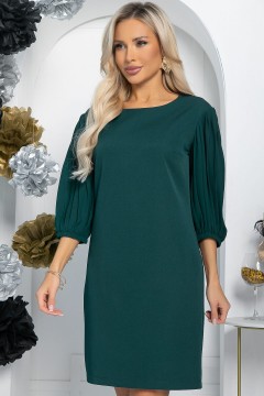 Платье короткое изумрудное с объёмными рукавами-гофре LT collection