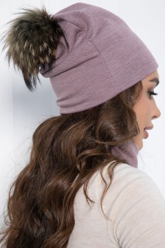 Комплект тёплый из шапки с помпоном и снудом лилового цвета LT collection(фото4)