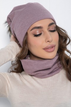 Комплект тёплый из шапки с помпоном и снудом лилового цвета LT collection(фото2)