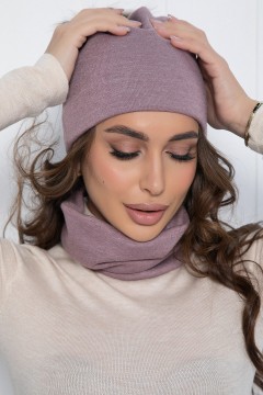 Комплект тёплый из шапки с помпоном и снудом лилового цвета LT collection(фото3)