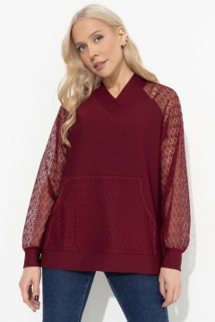 Свитшот трикотажный бордовый с рукавами из кружева Charutti(фото3)