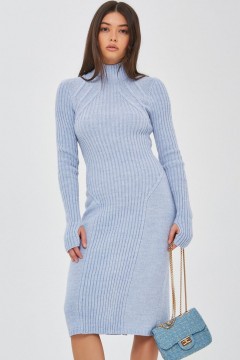Платье вязаное голубое с длинными рукавами Happychoice
