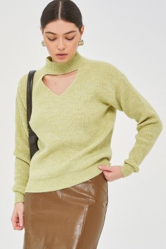 Свитер вязаный светло-зелёный с чокером Happychoice