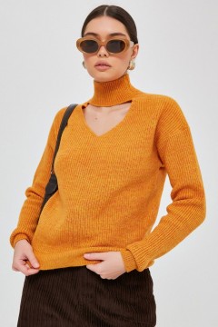 Свитер вязаный оранжевый с чокером Happychoice