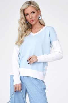 Джемпер лёгкий голубого цвета с удлинённой спинкой в полоску Happychoice