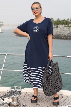 Платье тёмно-синее из трикотажа в морском стиле