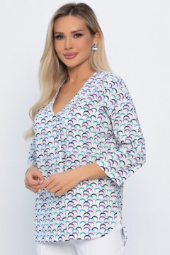 Блузка в бело-сиреневая цвете с рукавом три четверти LT collection(фото3)