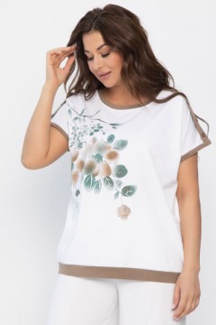 Блузка летняя из хлопка в бело-коричневом цвете LT collection(фото3)