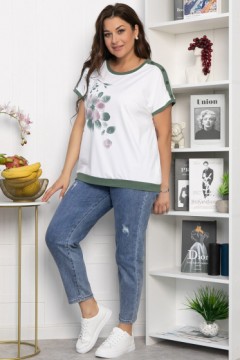 Блузка летняя из хлопка в бело-оливковом цвете LT collection(фото2)