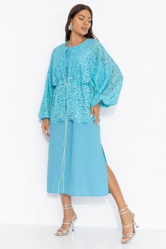 Костюм-двойка бирюзовый с кардиганом из кружева Charutti