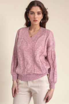 Пуловер розовый вязанный oversize Happychoice